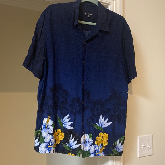 GEORGE l Men’s Short-Sleeve l Rayon l Button-down l Casual l Vibrant Blue l Sz L - Picture 1 of 13